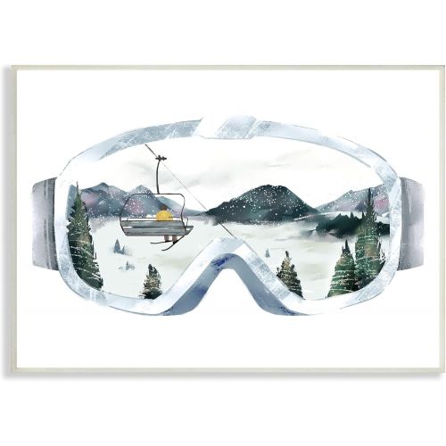  Stupell Industries Ski Mountain Reflection in Sports Goggles Winter Forest, Designed by Ziwei Li Wall Plaque, 13 x 19, Grey