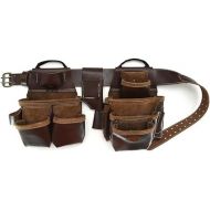 Style n Craft 4-Piece and 19-Pocket Pro Framer’s Combo, Tool Belt with 2 Tool Pouches and 1 Pliers and Hammer Holder, Full-Grain Leather Tool Belt for Left-Handed People, Dark Tan (98544L)