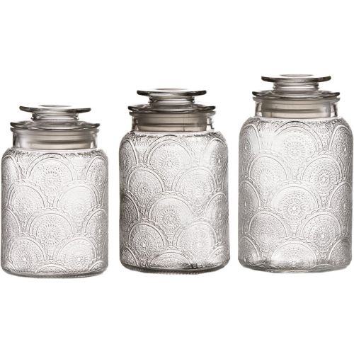  [아마존 핫딜] Style Setter 203192-GB Canister Set 3-Piece Jars in 1, 1.3 & 1.6 Liters Retro Design w/Airtight Glass Lids for Cookies, Candy, Coffee, Flour, Sugar, Rice, Pasta, 13.25 x 4.6 x 8, C