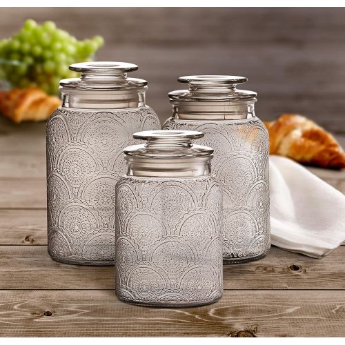  [아마존 핫딜] Style Setter 203192-GB Canister Set 3-Piece Jars in 1, 1.3 & 1.6 Liters Retro Design w/Airtight Glass Lids for Cookies, Candy, Coffee, Flour, Sugar, Rice, Pasta, 13.25 x 4.6 x 8, C