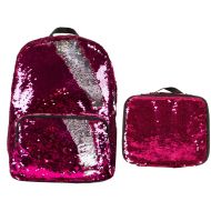 Style.Lab Magic Sequin! Reversible Sequin Pink to Silver Fashion Backpack & Matching Lunch Bag