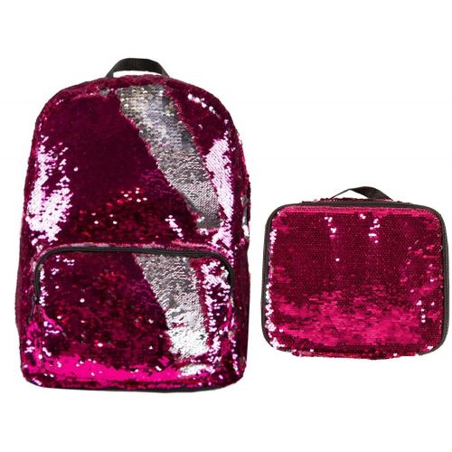  Style.Lab Magic Sequin! Reversible Sequin Pink to Silver Fashion Backpack & Matching Lunch Bag