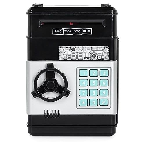  [아마존베스트]Stylebeauty Electronic Password Piggy Bank Cash Coin Can Money Locker Auto Insert Bills Safe Box Password ATM Bank Saver Birthday Gifts for Kids ( BLACK )