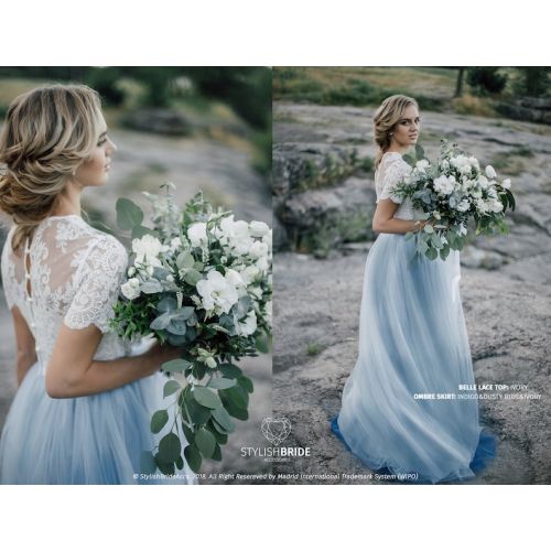  StylishBrideAccs Dusty Blue & Indigo Ombre Wedding Tulle Skirt, Ombre Blue Tulle Skirt Bridal Dress, Rustic 2019 Engagement Ombre Skirt