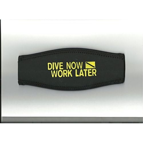  Sub-base Maskenband, schwarz, Aufdruck:Dive now-work later in gelb