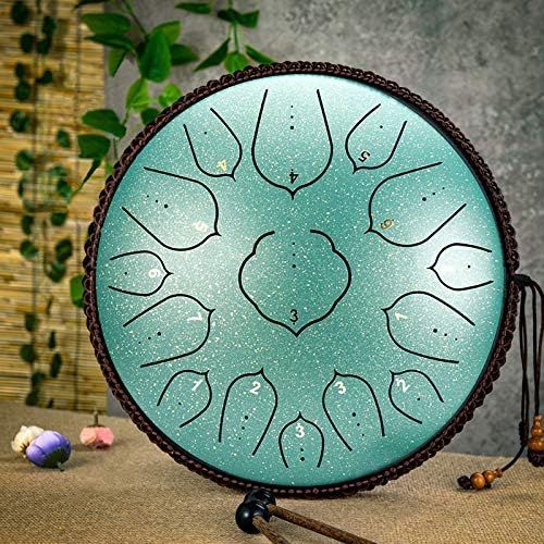  [아마존베스트]Submarine Tongue Drum 14 Inch Handpan Drum 15 Note Lotus Drum Tongue Drum Tank Drum Steel with Drum Beaters Special Carry Bag Finger Pads Clay Stickers (Green)