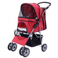 Success_Lucky Pet Stroller Four Wheel Cat & Dog Folding Cart Carrier Steel +450D polyester cloth+ EVA Hold up 55 lbs, Red