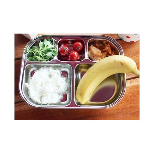  Sucompany Stainless Steel Divided Tray Divided Dinner Snack Plate Kids Baby Plate Diet Plate Diet Food Control Tray 5sections Set (247x183x36mm 3pack)