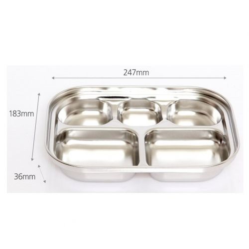  Sucompany Stainless Steel Divided Tray Divided Dinner Snack Plate Kids Baby Plate Diet Plate Diet Food Control Tray 5sections Set (247x183x36mm 3pack)