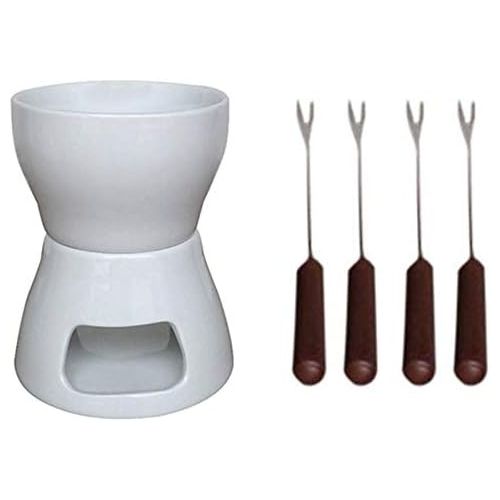  [아마존베스트]Sucute Ceramic Chocolate Fondue Set with Fork Tea Light Porcelain Melting Pot