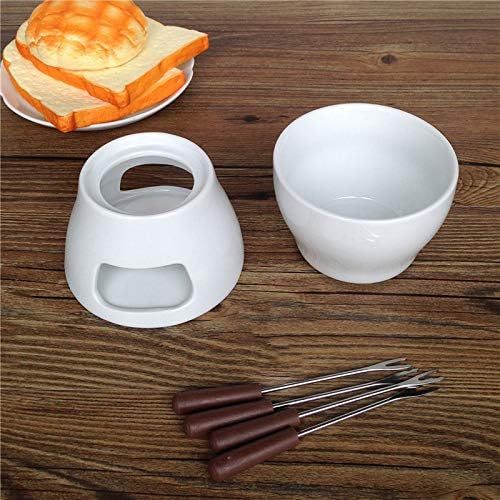  [아마존베스트]Sucute Ceramic Chocolate Fondue Set with Fork Tea Light Porcelain Melting Pot