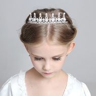 SudaTek Child Crystal Tiara Crown for Flower Girls, Pearl Princess Costume Crown