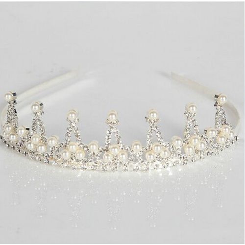  SudaTek Child Crystal Tiara Crown for Flower Girls, Pearl Princess Costume Crown