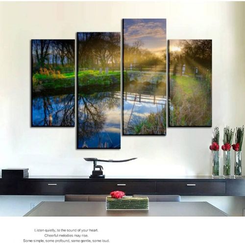  Sudoiseau Wall Art Painting Winter Sun on The Bridge at The Sea Lock on The Titchfield Sea Canal Pictures Canvas Prints Poster Oil Paintings Landscape Paint Modern Home Decor Artwo