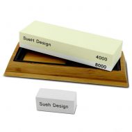 SueH Design 2-in-1 Sharpening Whetstone Kit | 4000/8000 Grit Knife Sharpener | Ideal for Kitchen Knives, Scissors, Pocket Knives and Axes | Non-Slip Bamboo Base, Flattening Stone a