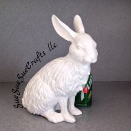 SueSueSueCrafts White glazed, Large Rabbit, Spring Bunny, Garden Statue,