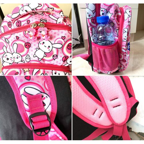  Suerico Kids School Backpack Animal School Bookbag 14.5 Backpack for 6-9 Year Old Girl Boy (Rabbit-1)