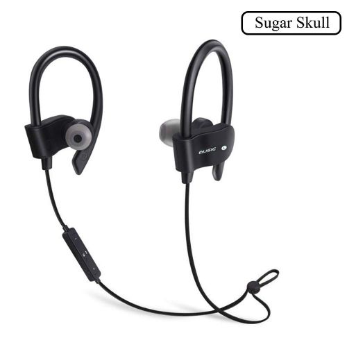  Sugar Skull Wireless Bluetooth Headphones Headset Neckband Comfortable and Noise Canceling Sweat Proof Earphone for Running & Gym Compatible Samsung iPad or Bluetooth Devices - Black