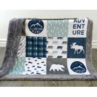 /SugarDoodleBoutique Minky Baby Blanket - Lumberjack Baby Boy Blanket - Navy Baby Boy Bedding - Adventure Blanket - Woodland Nursery - Rustic Nursery