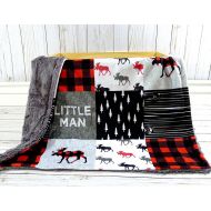 /SugarDoodleBoutique Moose Baby Blanket - Buffalo Plaid Blanket Faux Quilt - Little Man Blanket - Lumberjack - Buffalo Check Baby Blanket - Moose Buffalo Plaid