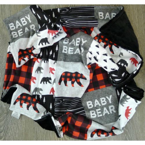  SugarDoodleBoutique Buffalo Plaid Minky Baby Blanket - Buffalo Plaid Blanket Faux Quilt - Baby Bear Blanket - Lumberjack - Buffalo Check Baby Blanket Toddler