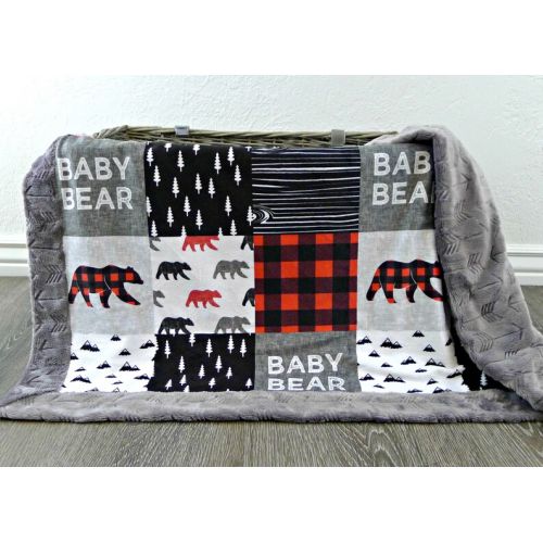  SugarDoodleBoutique Buffalo Plaid Minky Baby Blanket - Buffalo Plaid Blanket Faux Quilt - Baby Bear Blanket - Lumberjack - Buffalo Check Baby Blanket Toddler