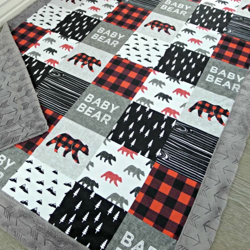  SugarDoodleBoutique Buffalo Plaid Minky Baby Blanket - Buffalo Plaid Blanket Faux Quilt - Baby Bear Blanket - Lumberjack - Buffalo Check Baby Blanket Toddler