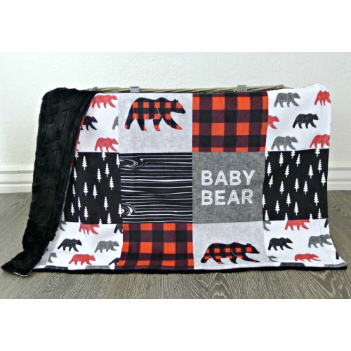  SugarDoodleBoutique Buffalo Plaid Minky Baby Blanket - Buffalo Plaid Blanket Faux Quilt - Baby Bear Blanket - Lumberjack - Buffalo Check Baby Blanket Toddler