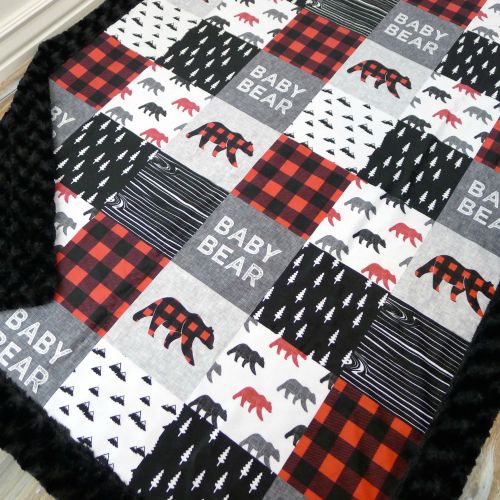  SugarDoodleBoutique Buffalo Plaid Minky Baby Blanket - Buffalo Plaid Blanket Faux Quilt - Baby Bear Blanket - Lumberjack - Buffalo Check Baby Blanket Toddler