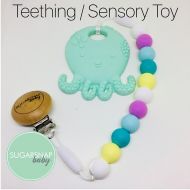 SugarSnapBabyShop Octopus Teething Toy - chew beads - pacifier clip and teether - sensory toy - newborn - todder - kids - teethe - soother - toy - silicone