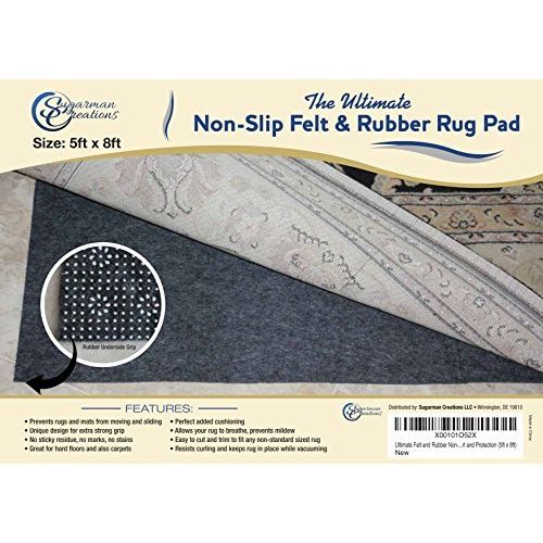  Sugarman Creations Limited Summer Sale!! Non Slip Rug Pad 100% Felt and Rubber Extra Cushioned for Value and Quality Comfort and Protection Reversible (8ft x 10ft)