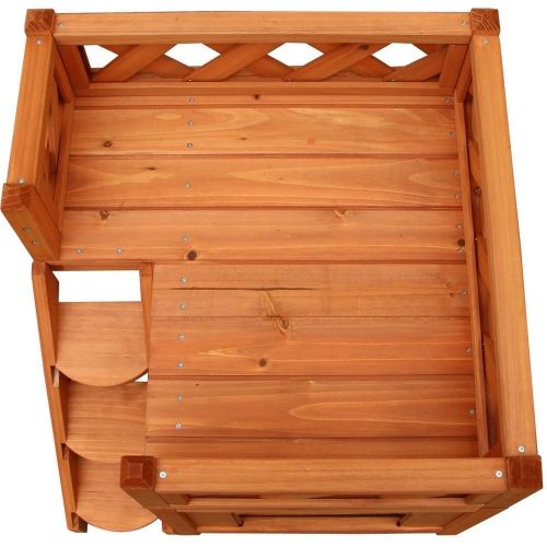  Suines (US Shipping) Pet Wooden Cat House Living House Kennel with Balcony Cat Houses for Indoor Cats Scratching