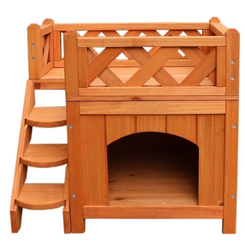  Suines (US Shipping) Pet Wooden Cat House Living House Kennel with Balcony Cat Houses for Indoor Cats Scratching