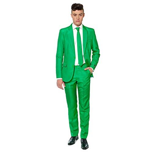  할로윈 용품SUITMEISTER Solid Green Suit - Size S, Includes Matching Blazer Jacket, Pants & Tie | Slim Fit Ugly Fancy Dress Outfits | Christmas Day Outfit, Office Party, Thanks Giving & Gather