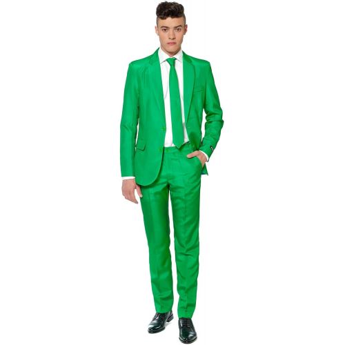  할로윈 용품SUITMEISTER Solid Green Suit - Size S, Includes Matching Blazer Jacket, Pants & Tie | Slim Fit Ugly Fancy Dress Outfits | Christmas Day Outfit, Office Party, Thanks Giving & Gather