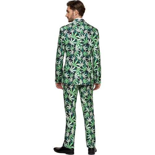  할로윈 용품SUITMEISTER Funny Suits for Men - Cannabis Print - Comes with Jacket, Pants & Tie - L