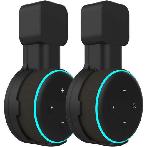  Suixing Outlet Wall Mount Holder Hanger for Echo Dot 3rd Gen,A Space-Saving with Cord Management for Smart Speakers Hide Messy Wires Place on Kitchen Bedroom & Bathroom（Set of 2 Black）