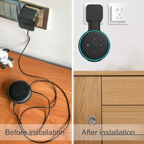  Suixing Outlet Wall Mount Holder Hanger for Echo Dot 3rd Gen,A Space-Saving with Cord Management for Smart Speakers Hide Messy Wires Place on Kitchen Bedroom & Bathroom（Set of 2 Black）