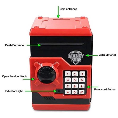  [아마존베스트]Suliper Electronic Piggy Bank Code Lock for Kids Baby Toy, Mini ATM Safe Coin Banks Money Saving Box Password for Children,Boys Girls Birthday Christmas Gift (Black/Red)