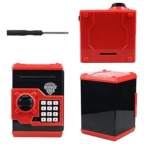  [아마존베스트]Suliper Electronic Piggy Bank Code Lock for Kids Baby Toy, Mini ATM Safe Coin Banks Money Saving Box Password for Children,Boys Girls Birthday Christmas Gift (Black/Red)