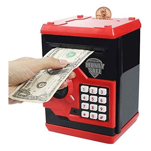  [아마존베스트]Suliper Electronic Piggy Bank Code Lock for Kids Baby Toy, Mini ATM Safe Coin Banks Money Saving Box Password for Children,Boys Girls Birthday Christmas Gift (Black/Red)