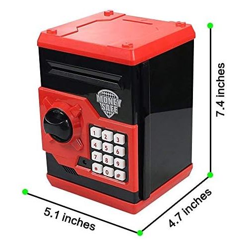  [아마존베스트]Suliper Electronic Piggy Bank Code Lock for Kids Baby Toy, Mini ATM Safe Coin Banks Money Saving Box Password for Children,Boys Girls Birthday Christmas Gift (Black/Red)