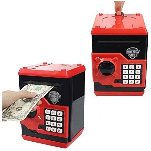  [아마존베스트]Suliper Electronic Piggy Bank Code Lock for Kids Baby Toy, Mini ATM Safe Coin Banks Money Saving Box Password for Children,Boys Girls Birthday Christmas Gift (Black/Red)