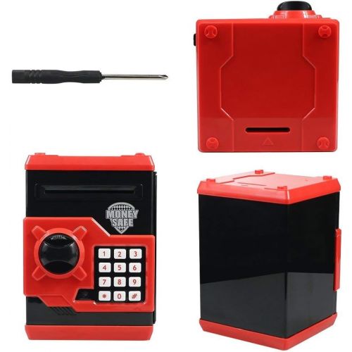  [아마존베스트]Suliper Electronic Piggy Bank Code Lock for Kids Baby Toy, Mini ATM Safe Coin Banks Money Saving Box Password for Children,Boys Girls Birthday Christmas Gift (Black/Red)