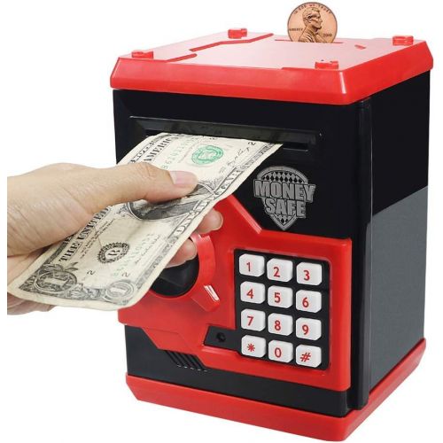  [아마존베스트]Suliper Electronic Piggy Bank Code Lock for Kids Baby Toy, Mini ATM Safe Coin Banks Money Saving Box Password for Children,Boys Girls Birthday Christmas Gift (Black/Red)