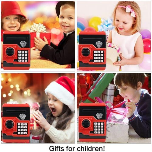  [아마존베스트]Suliper Electronic Piggy Bank Code Lock for Kids Baby Toy, Mini ATM Safe Coin Banks Money Saving Box Password for Children,Boys Girls Birthday Christmas Gift (Black/Red)