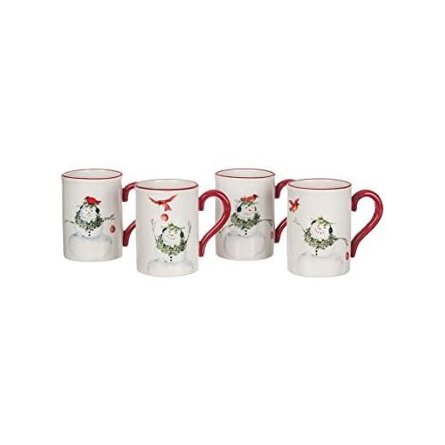  Sullivans PN2329 Cynthia Dunn Winter Snowman, Boxed Gift Set Decorative Ceramic Christmas Mugs, Set of 4, 5.25 L x 3.5 W x 4.75 H, White