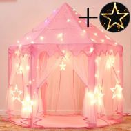 [아마존베스트]Sumbababy Princess Castle Tent for Girls Fairy Play Tents for Kids Hexagon Playhouse with Large Star Lights Toys for Children or Toddlers Indoor or Outdoor Games (Pink)