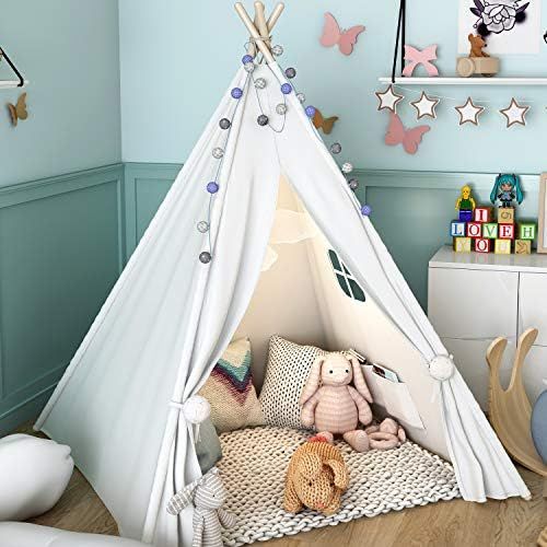  [아마존베스트]Sumbababy Teepee Tent for Kids, Girls Play Tents for Girl or Boy, Foldable Children Playhouse Toys for Baby Indoor and Outdoor Playing,100% Natural Cotton Canvas Child Tipi with Ca