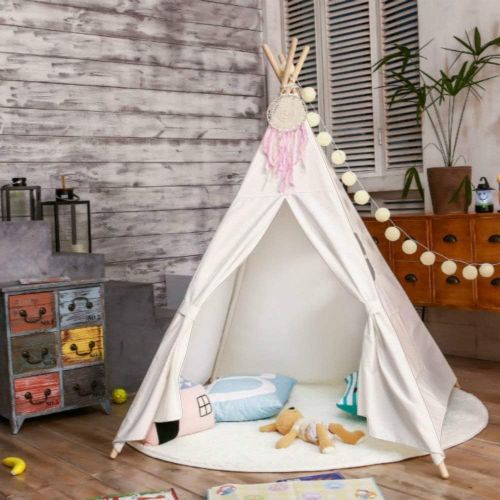  [아마존베스트]Sumbababy Teepee Tent for Kids, Girls Play Tents for Girl or Boy, Foldable Children Playhouse Toys for Baby Indoor and Outdoor Playing,100% Natural Cotton Canvas Child Tipi with Ca